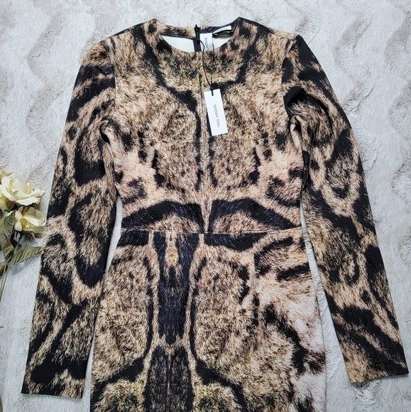 Yigal Azrouël Clouded Leopard Printed Scuba Sheath Fitted Dress NWT Size 6 - Picture 3 of 13